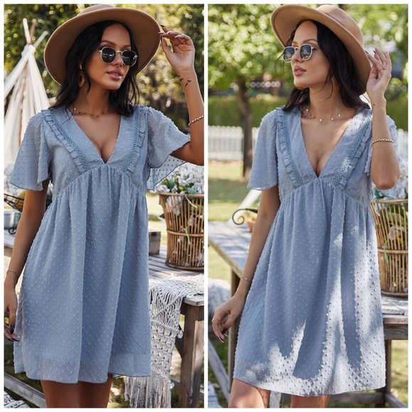 🆕V neck baby doll dress in blue - Picture 2 of 4